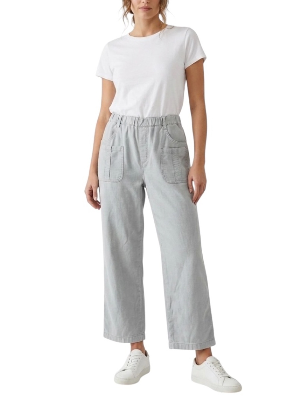 Pilcro Light Gray Straight-Leg Utility Pants